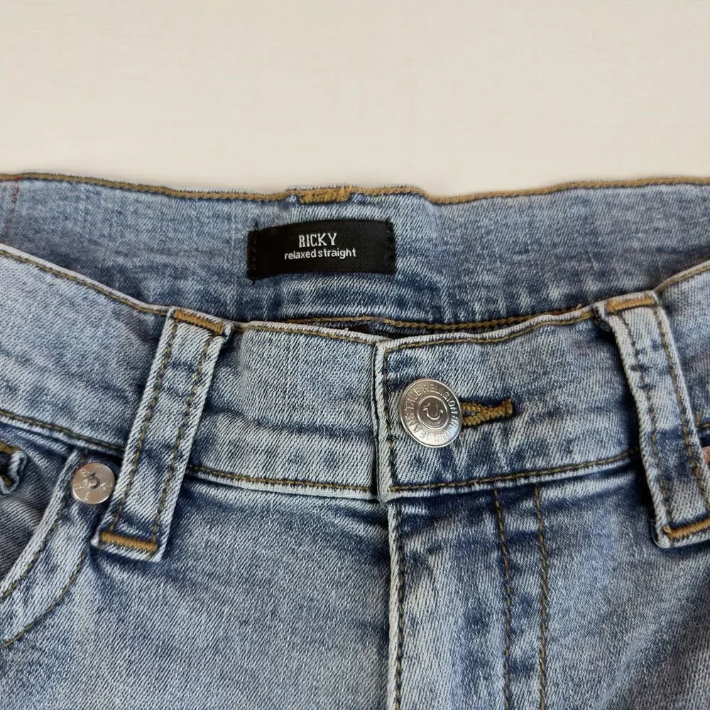 True Religion Ricky Relaxed Straight Jeans Men’s 34w 33x Light Wash Blue